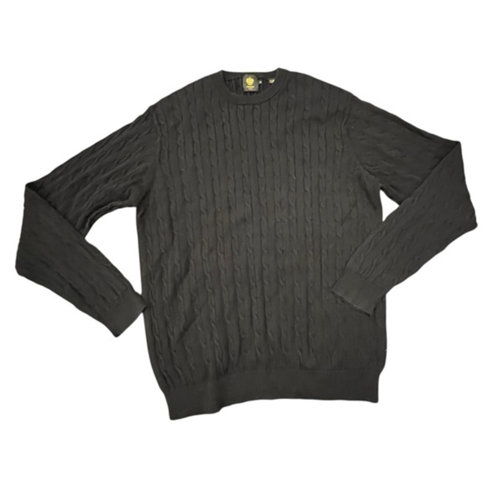 Trump Golf Sweater Mens Medium‎ Cable Knit Black Preppy Outdoor Golf Club Cotton